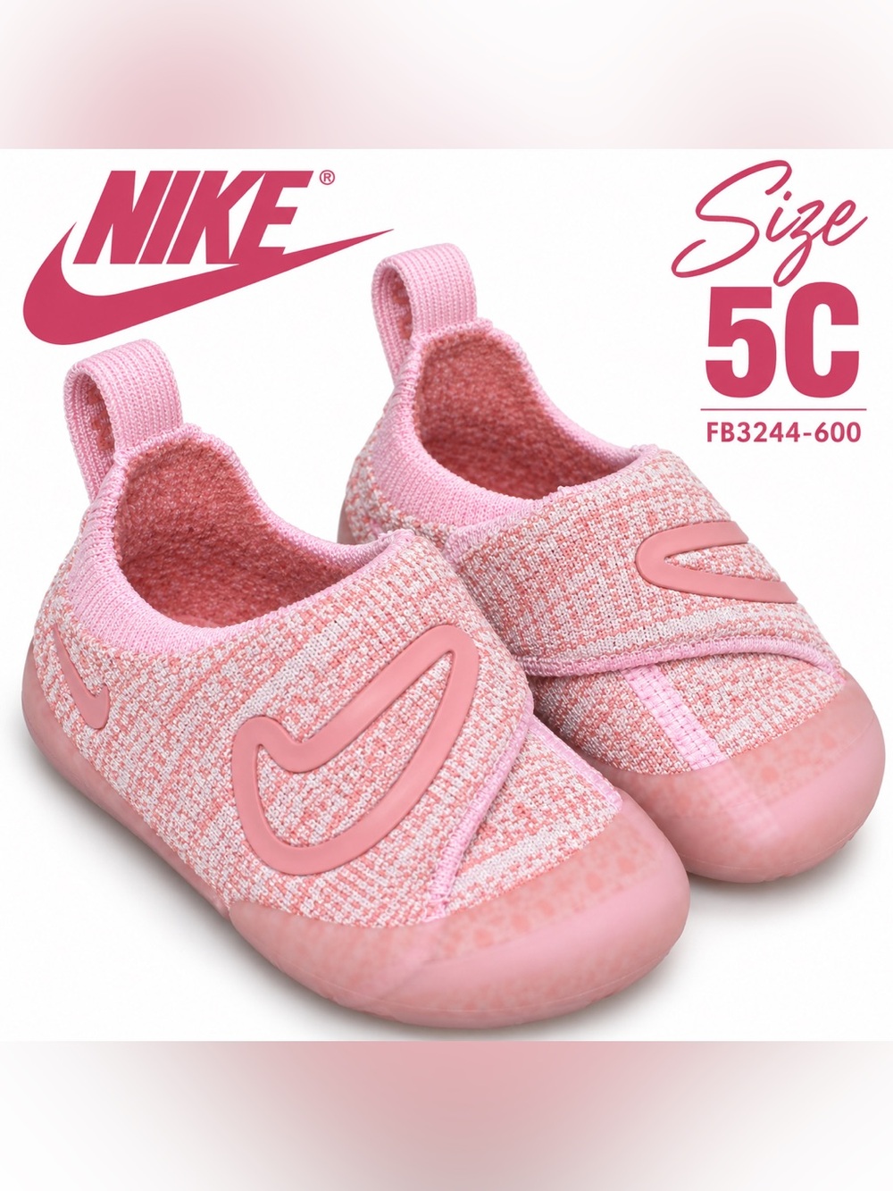 Nike Toddler Pink Knit Slip-On Shoes Velcro Size 5C FB3244-600 NWOB